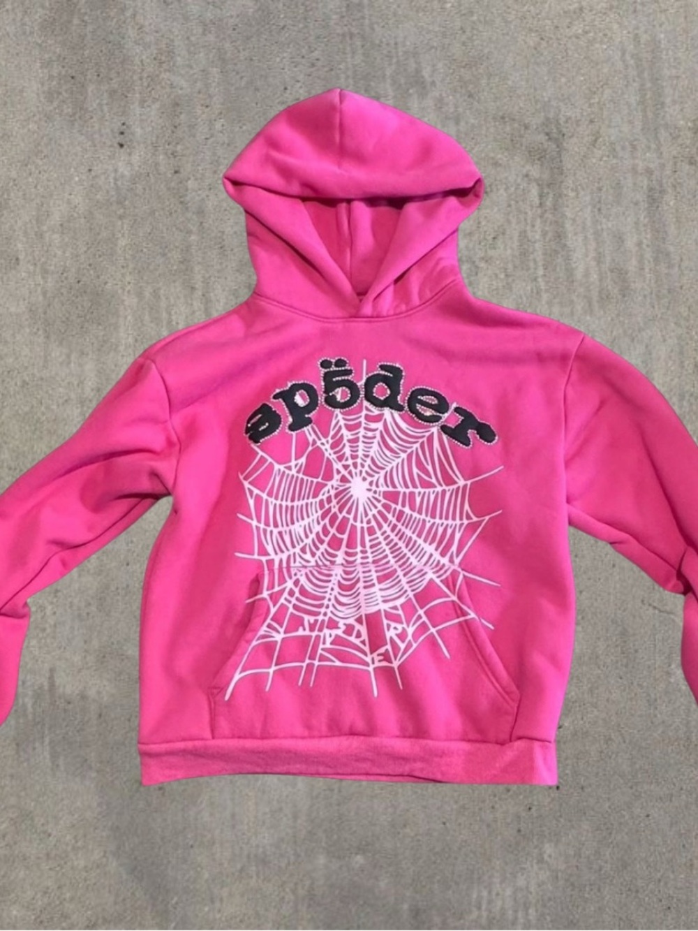 Sp5der Pink Hoodie with Spiderweb Graphic
